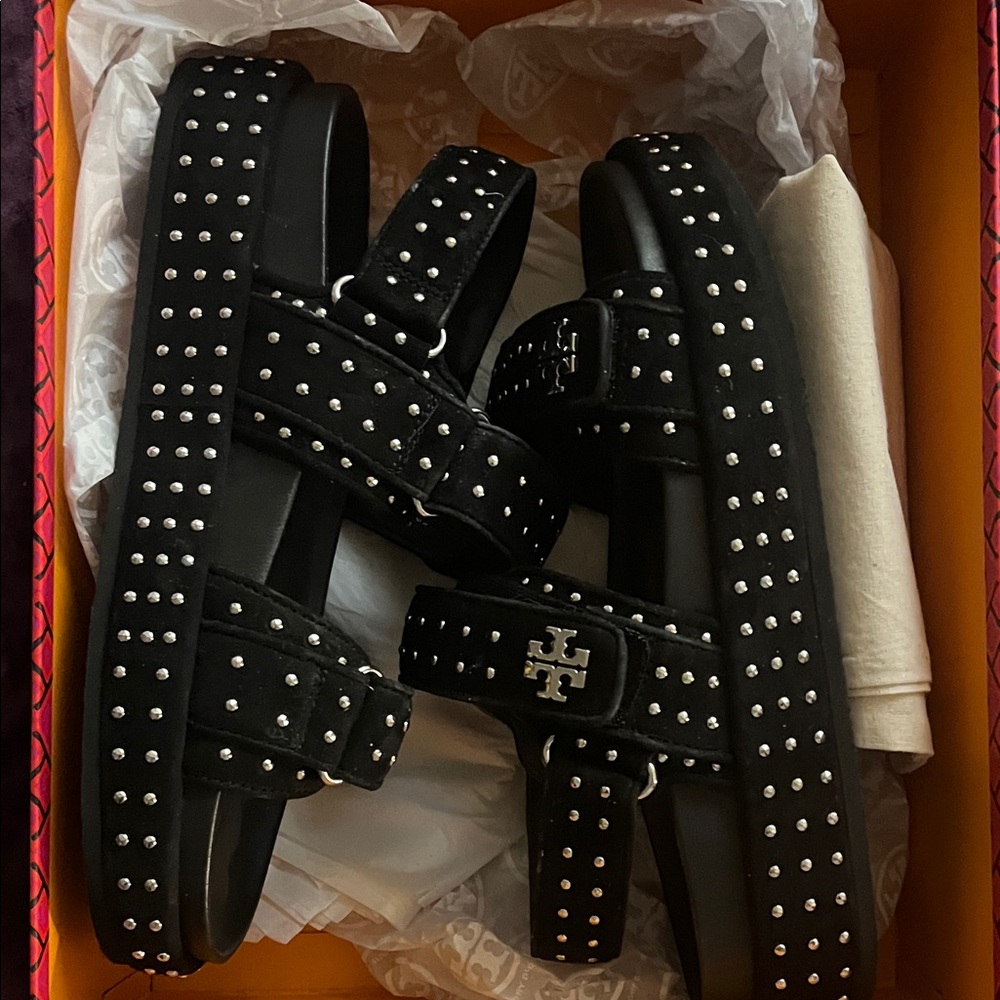 Tory Burch Black Sandals with Silver Studs